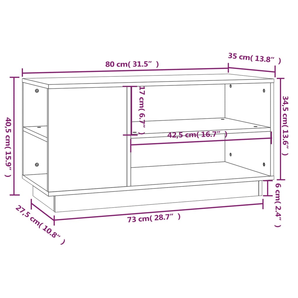 TV Cabinet White 80x35x40.5 cm Solid Wood Pine