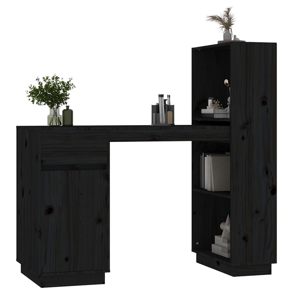 Desk Black 110x53x117 cm Solid Wood Pine