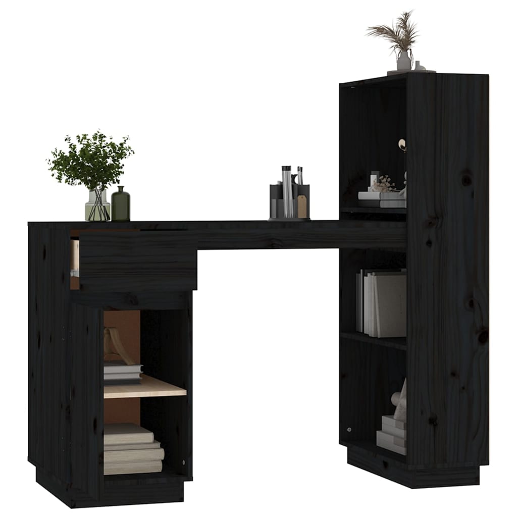 Desk Black 110x53x117 cm Solid Wood Pine