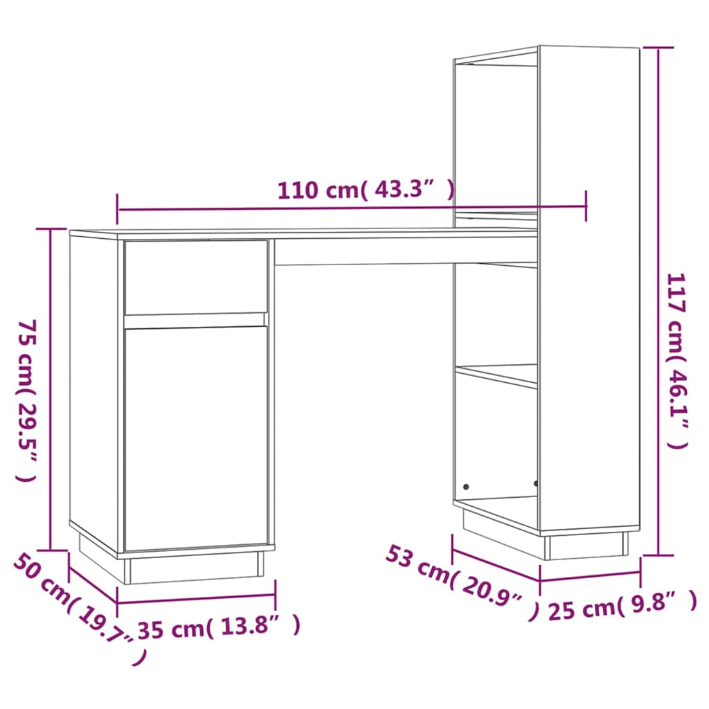 Desk Black 110x53x117 cm Solid Wood Pine