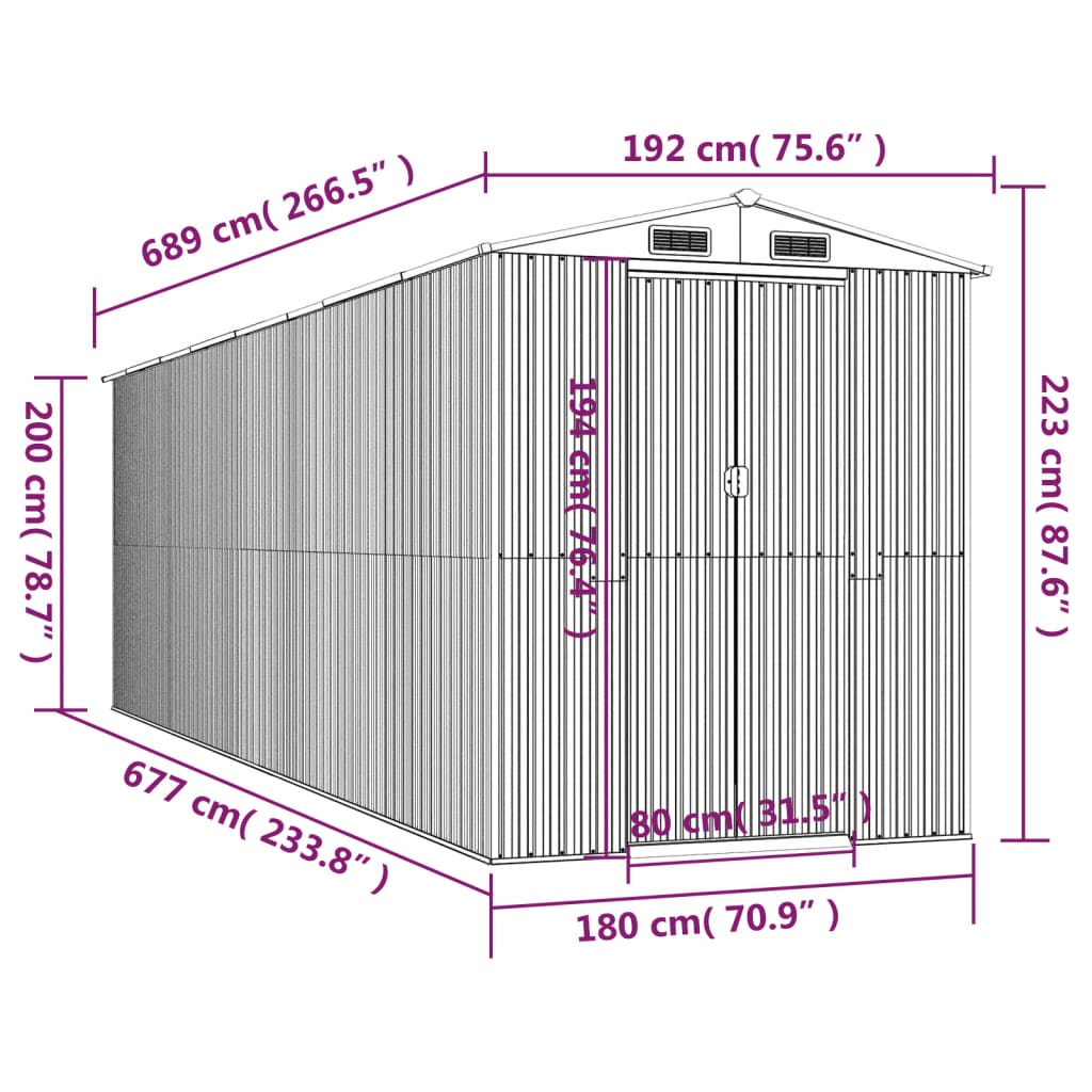 Garden Shed Green 192x689x223 cm Galvanised Steel