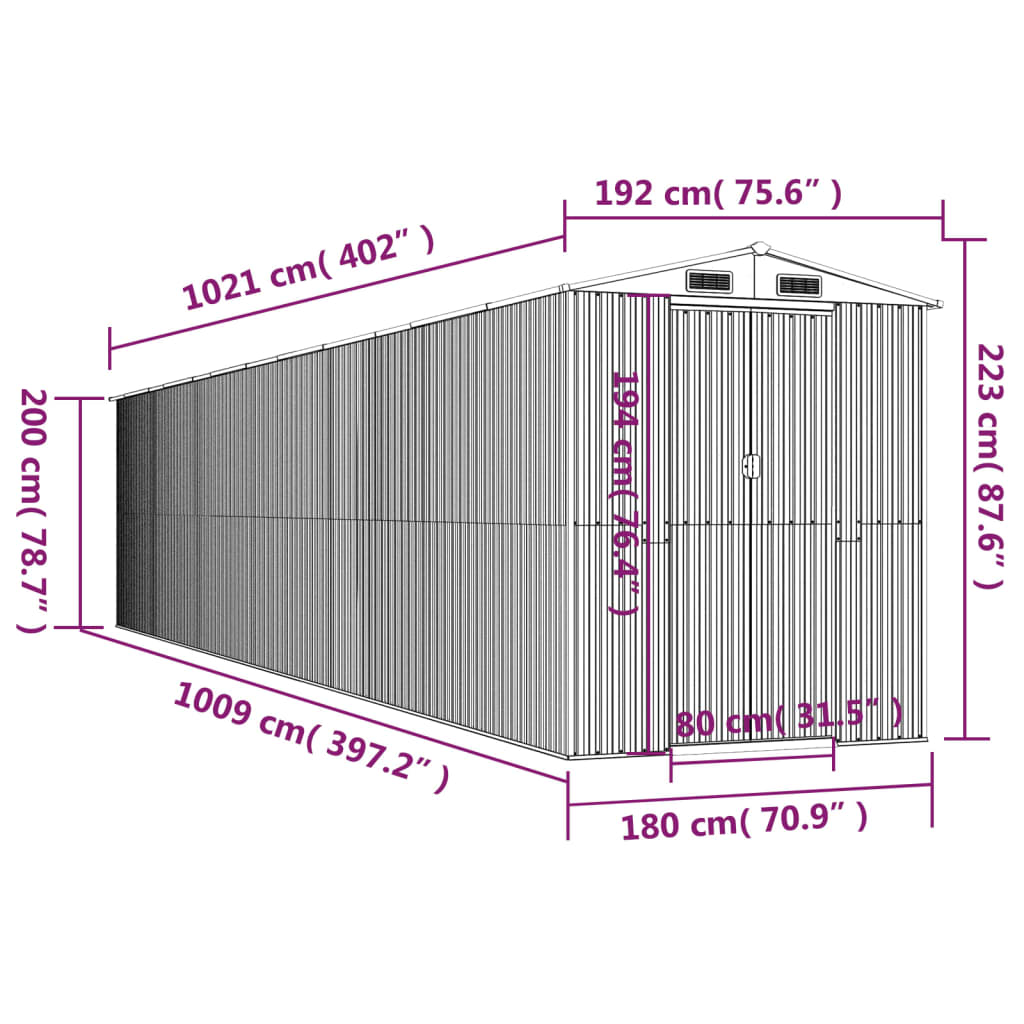 Garden Shed Green 192x1021x223 cm Galvanised Steel