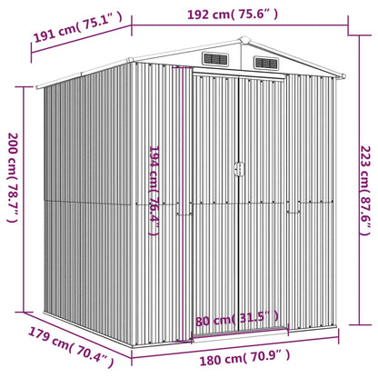 Garden Shed Light Grey 192x191x223 cm Galvanised Steel