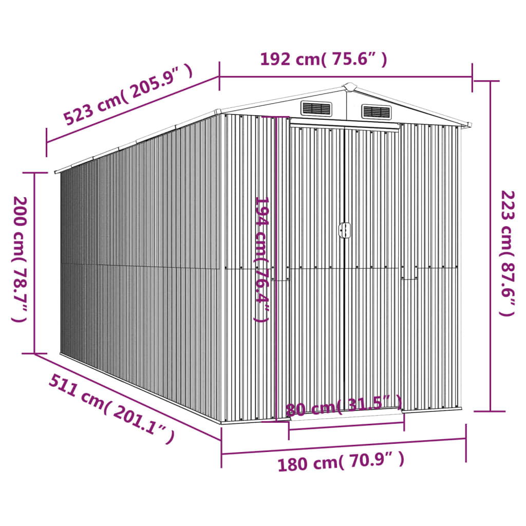 Garden Shed Anthracite 192x523x223 cm Galvanised Steel