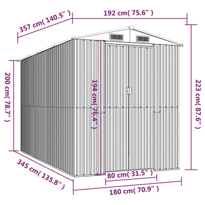 Garden Shed Dark Brown 192x357x223 cm Galvanised Steel