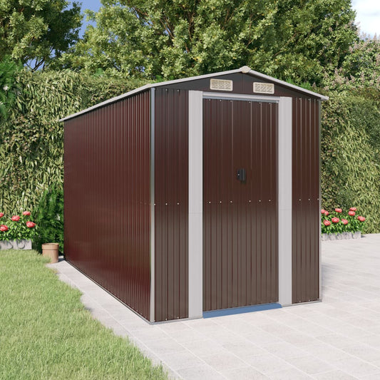 Garden Shed Dark Brown 192x357x223 cm Galvanised Steel