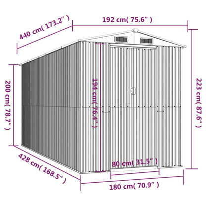 Garden Shed Dark Brown 192x440x223 cm Galvanised Steel