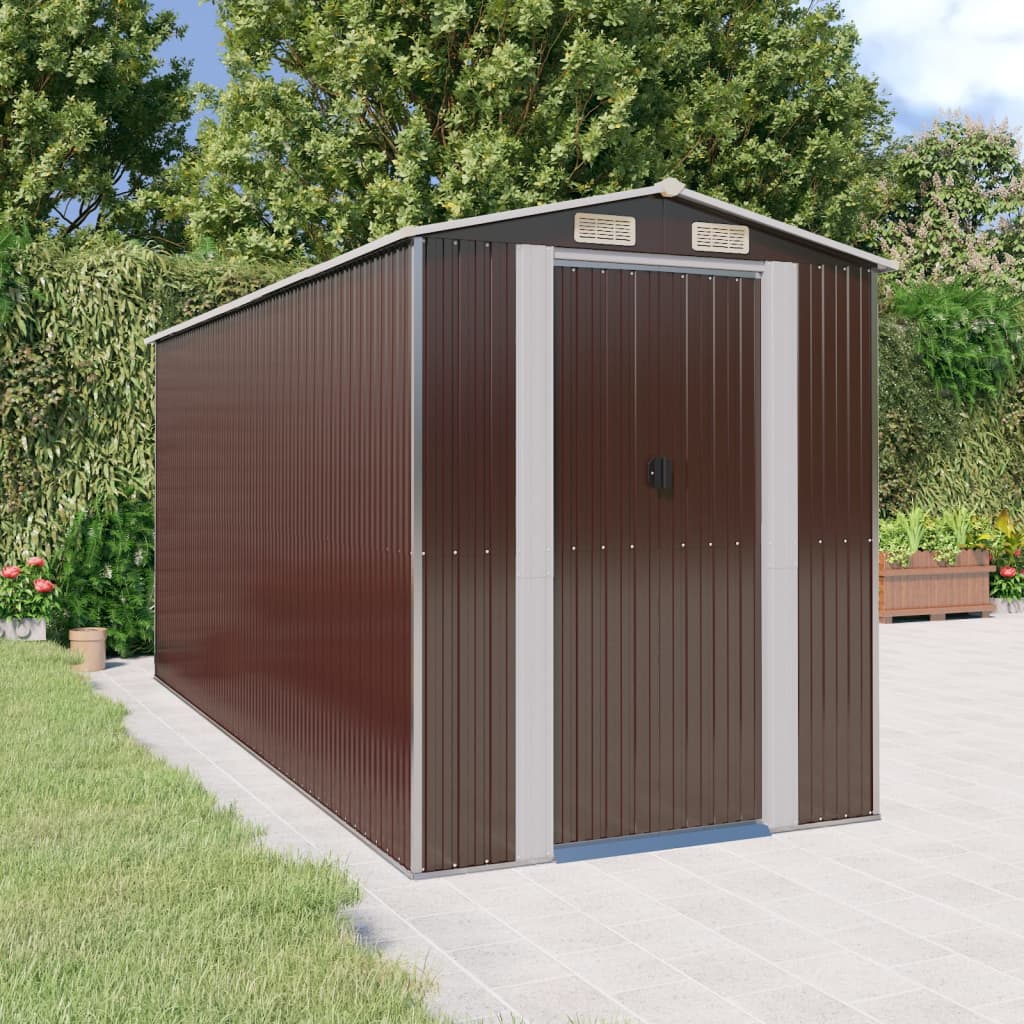 Garden Shed Dark Brown 192x440x223 cm Galvanised Steel