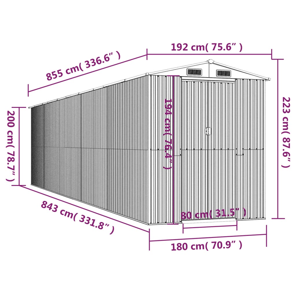 Garden Shed Dark Brown 192x855x223 cm Galvanised Steel