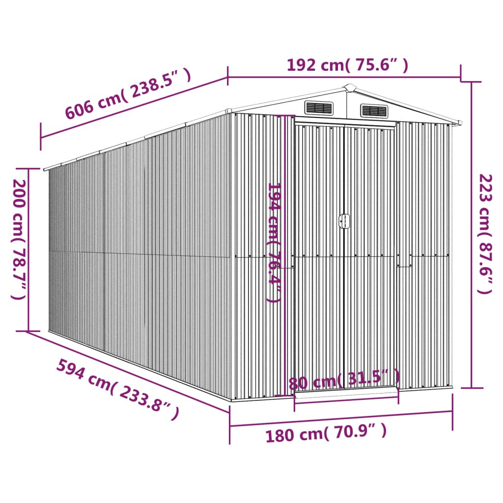 Garden Shed Light Brown 192x606x223 cm Galvanised Steel