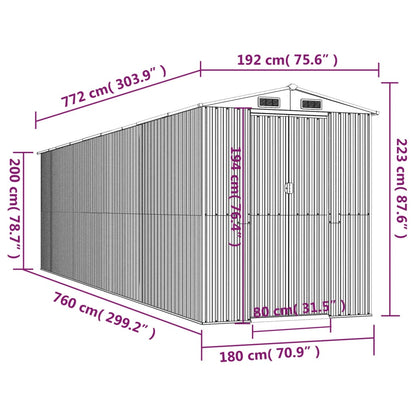 Garden Shed Light Brown 192x772x223 cm Galvanised Steel