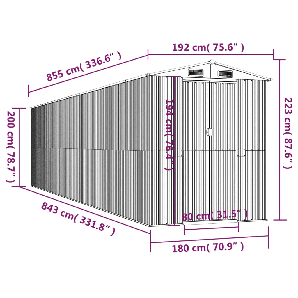 Garden Shed Light Brown 192x855x223 cm Galvanised Steel