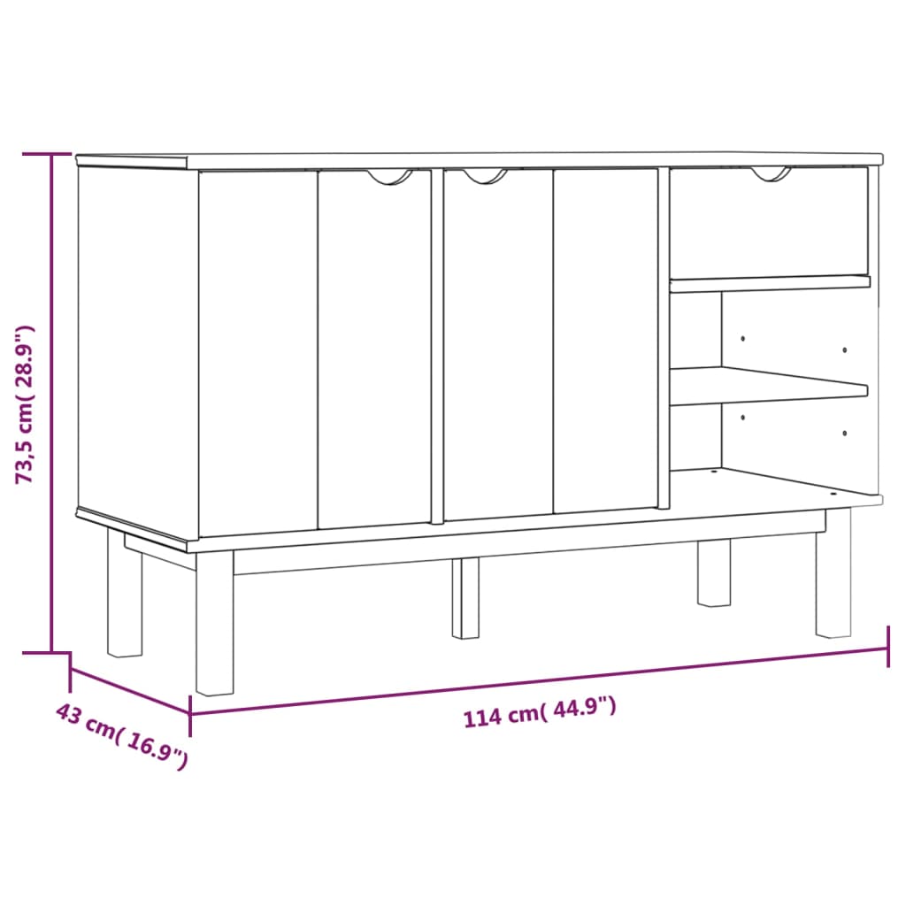 Sideboard OTTA Brown and White 114x43x73.5 cm Solid Wood Pine