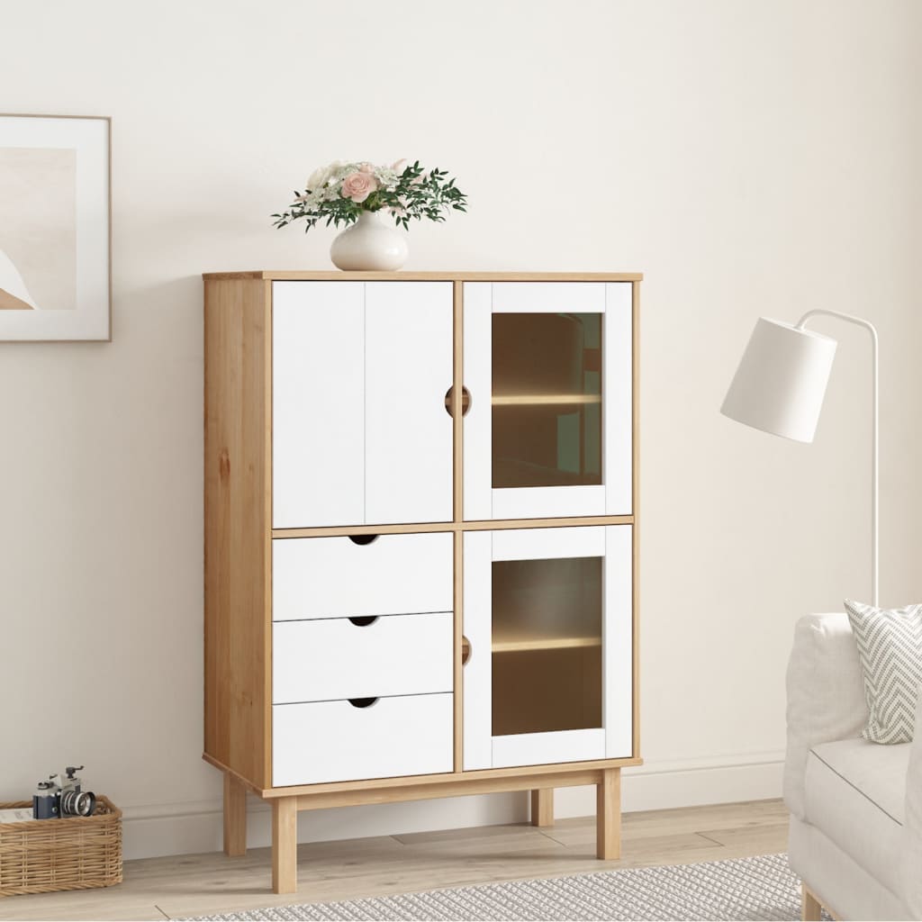 Highboard OTTA Brown and White 85x43x125 cm Solid Wood Pine