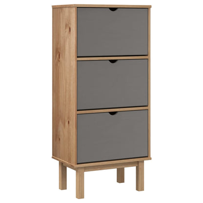 Shoe Cabinet OTTA with 3 Drawers Brown&Grey Solid Wood Pine