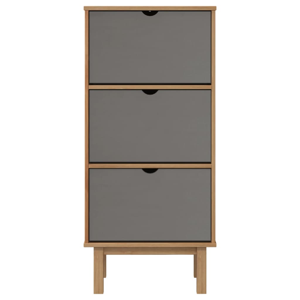 Shoe Cabinet OTTA with 3 Drawers Brown&Grey Solid Wood Pine