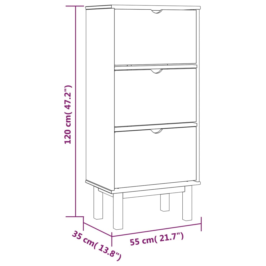 Shoe Cabinet OTTA with 3 Drawers Brown&Grey Solid Wood Pine