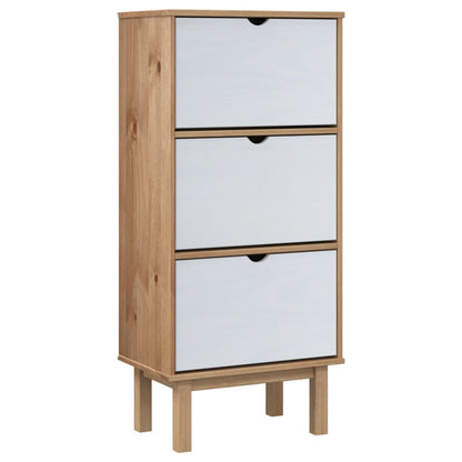 Shoe Cabinet OTTA with 3 Drawers Brown&White Solid Wood Pine