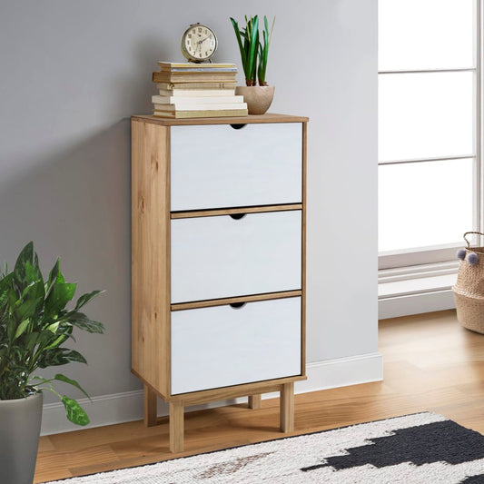 Shoe Cabinet OTTA with 3 Drawers Brown&White Solid Wood Pine