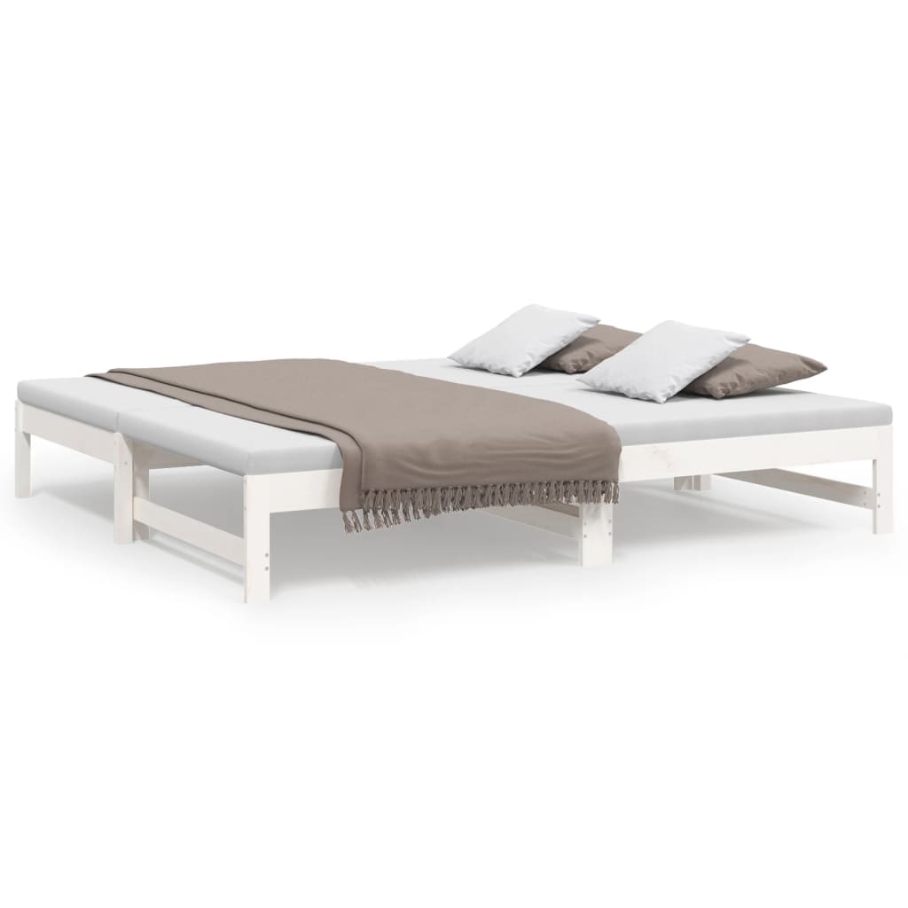 Pull-out Day Bed White 2x(75x190) cm Solid Wood Pine