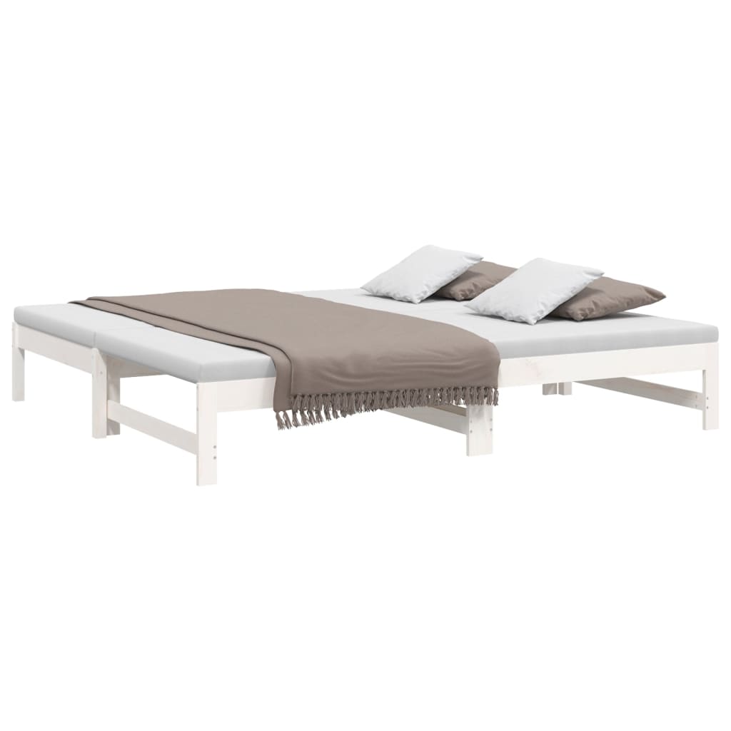 Pull-out Day Bed White 2x(75x190) cm Solid Wood Pine