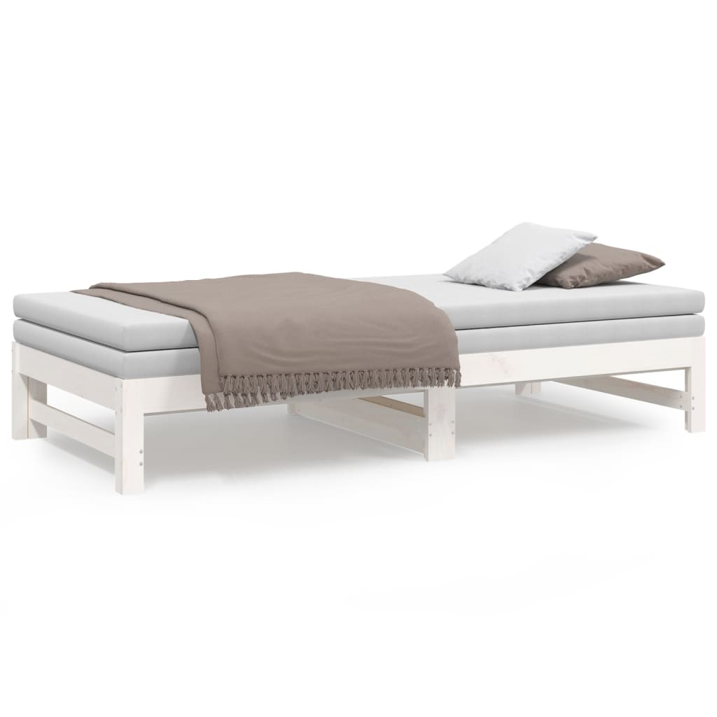 Pull-out Day Bed White 2x(75x190) cm Solid Wood Pine