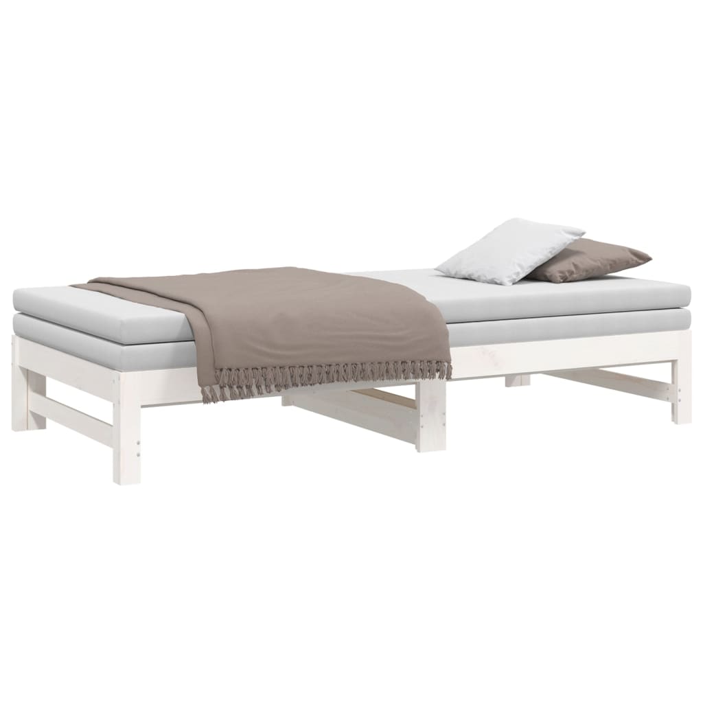 Pull-out Day Bed White 2x(75x190) cm Solid Wood Pine