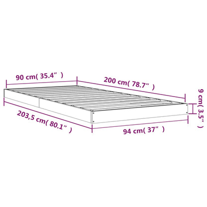 Bed Frame without Mattress Black 90x200 cm Solid Wood Pine