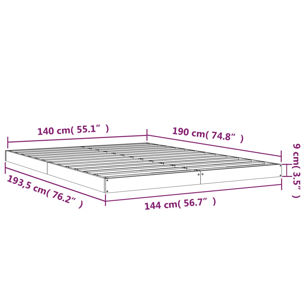 Bed Frame 140x190 cm Solid Wood Pine