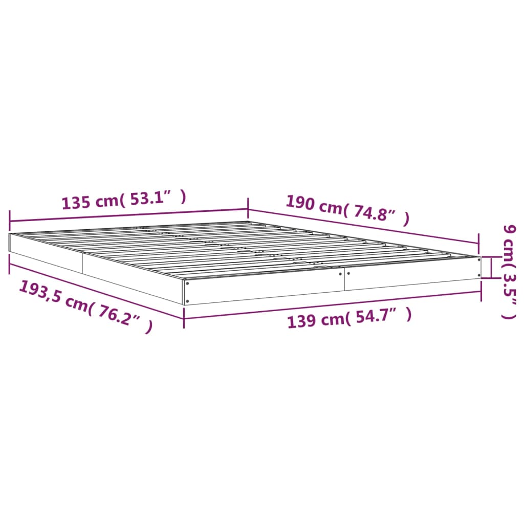 Bed Frame White 135x190 cm Double Wood Pine