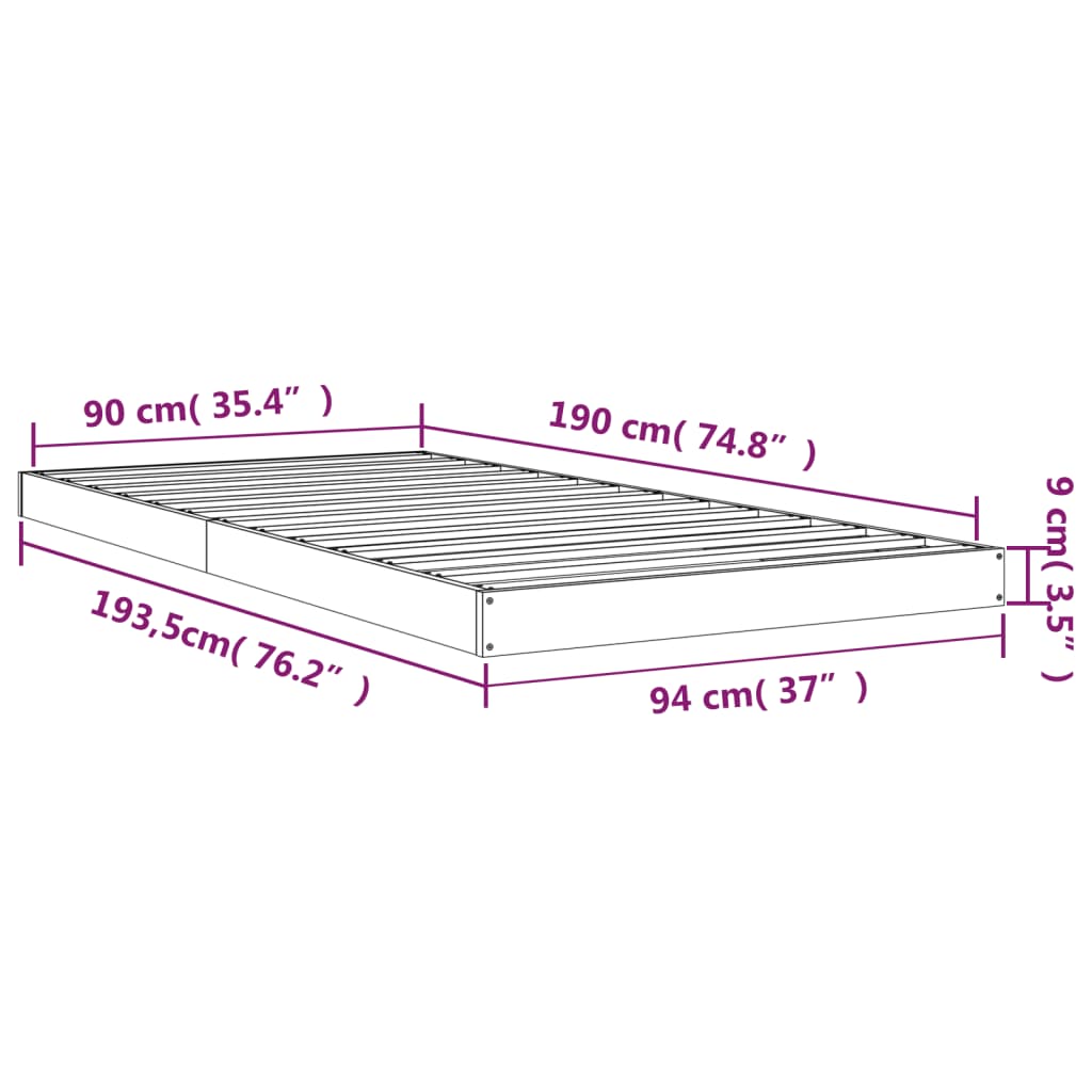 Bed Frame without Mattress 90x190 cm Single Single Solid Wood Pine