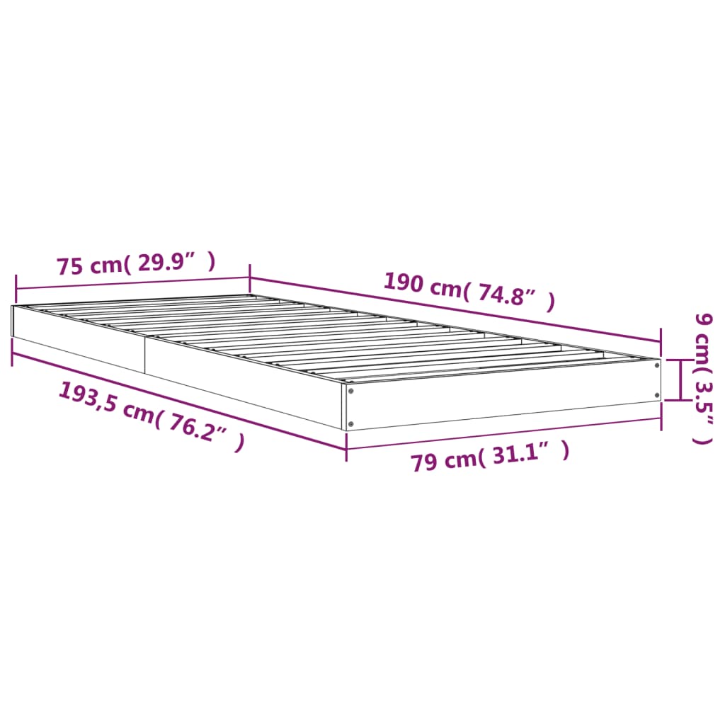 Bed Frame 75x190 cm Small Single Solid Wood Pine