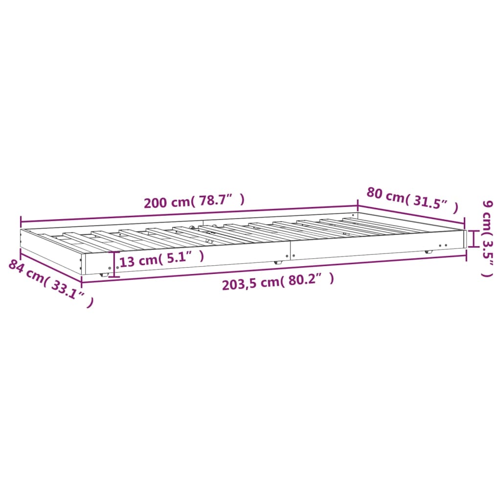 Bed Frame 80x200 cm Solid Wood Pine