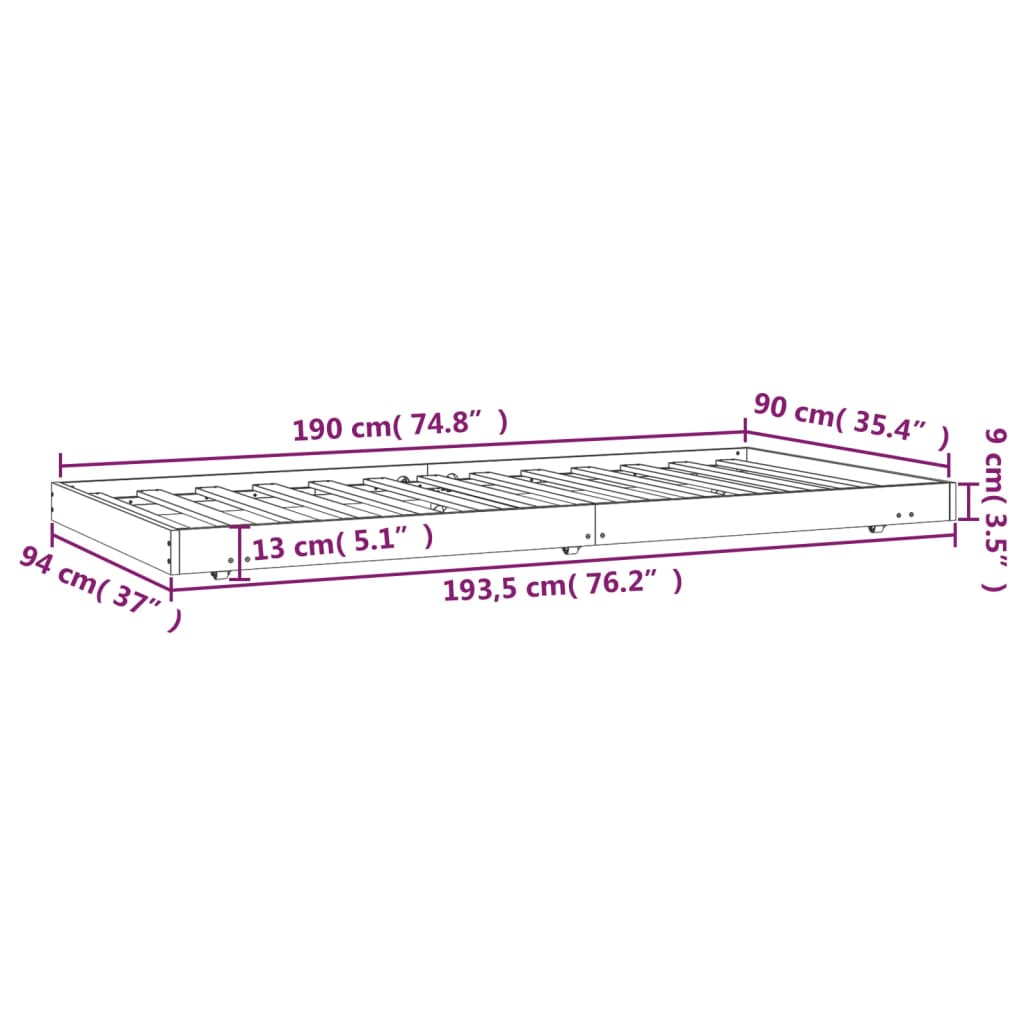 Bed Frame without Mattress 90x190 cm Single Solid Wood Pine