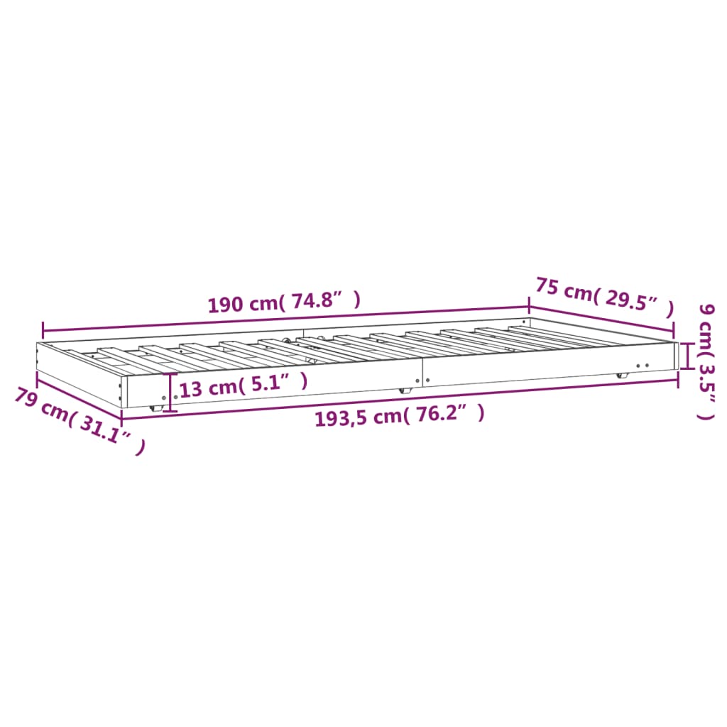 Bed Frame without Mattress 75x190 cm Small Single Solid Wood Pine