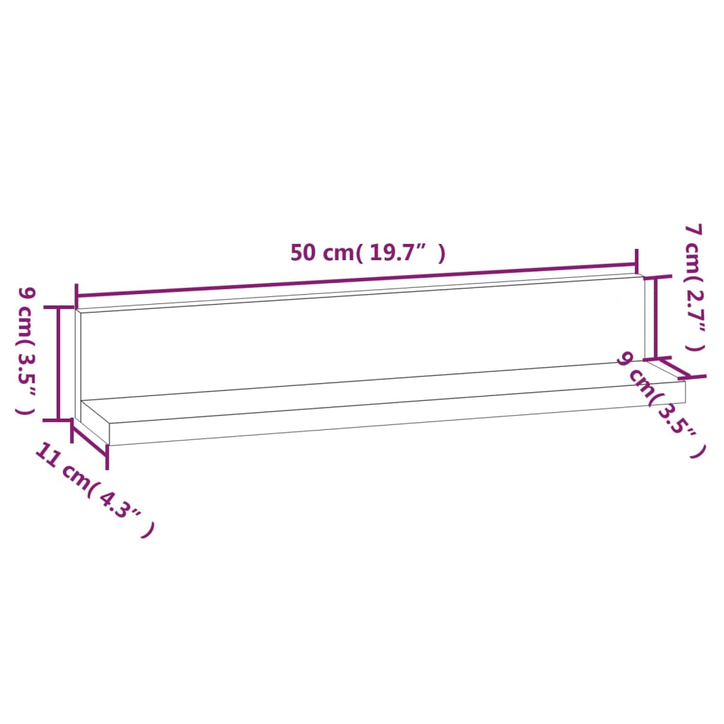 Wall Shelves 2 pcs Grey 50x11x9 cm Solid Wood Pine