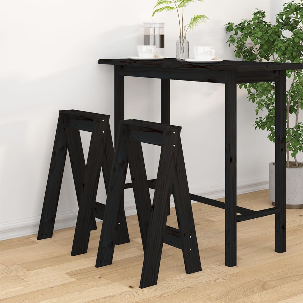 Stools 2 pcs Black 40x40x75 cm Solid Wood Pine