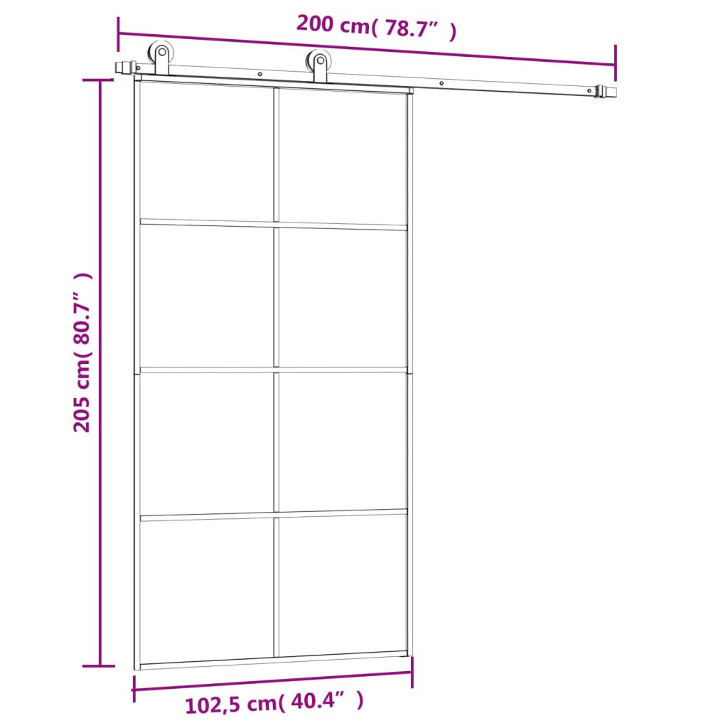 Sliding Door with Hardware Set 102.5x205 cm ESG Glass&Aluminium