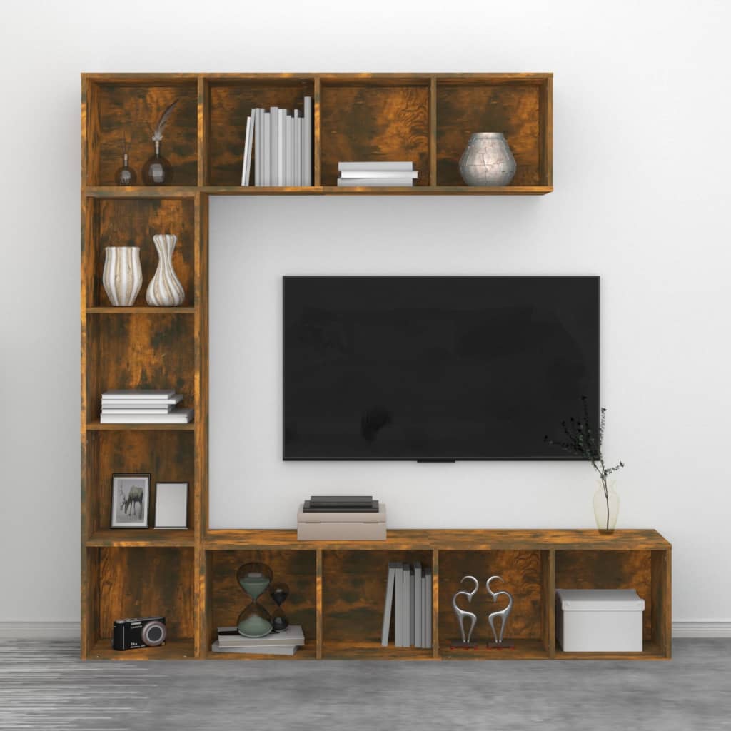 3 Piece Book/TV Cabinet Set Smoked Oak 180x30x180 cm