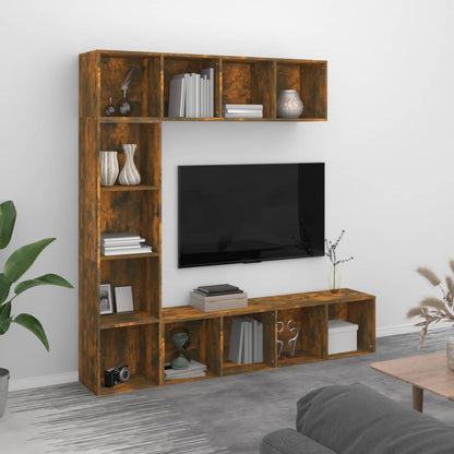 3 Piece Book/TV Cabinet Set Smoked Oak 180x30x180 cm