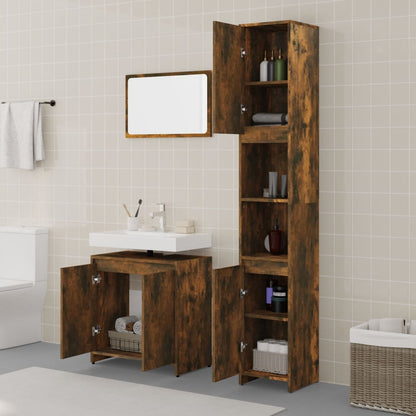 3 Piece Bathroom Furniture Set Smoked Oak Engineered Wood