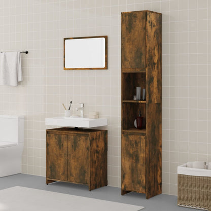 3 Piece Bathroom Furniture Set Smoked Oak Engineered Wood