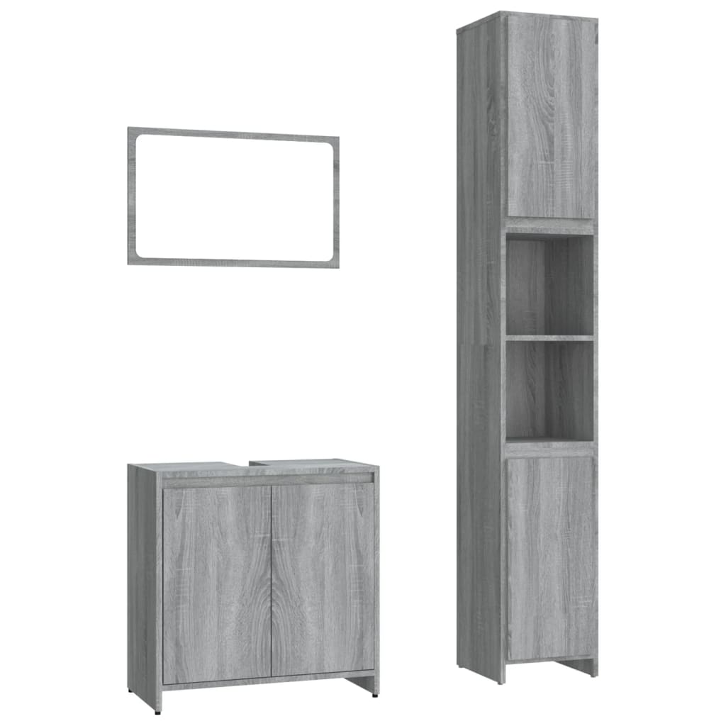 3 Piece Bathroom Furniture Set Grey Sonoma Engineered Wood