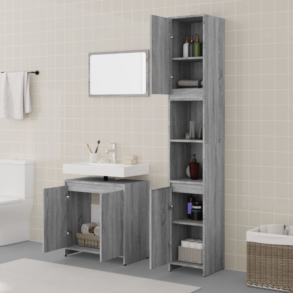 3 Piece Bathroom Furniture Set Grey Sonoma Engineered Wood