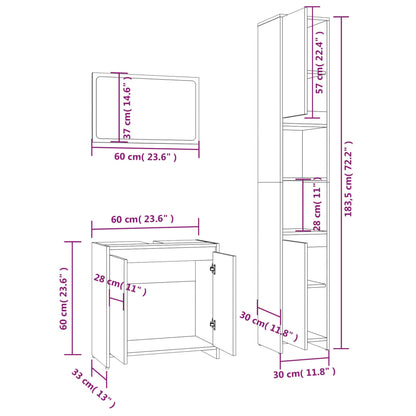 3 Piece Bathroom Furniture Set Grey Sonoma Engineered Wood