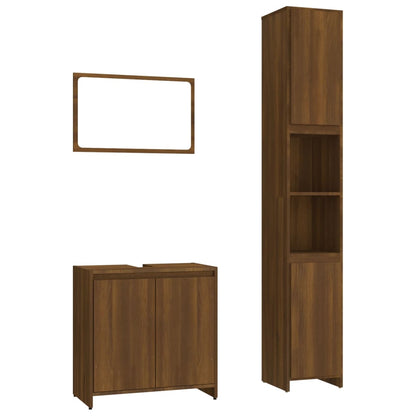 3 Piece Bathroom Furniture Set Brown Oak Engineered Wood