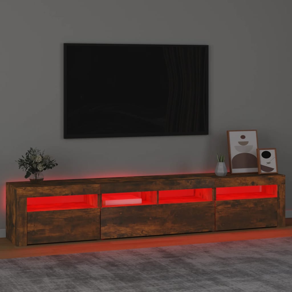 TV Cabinet with LED Lights Smoked Oak 210x35x40 cm