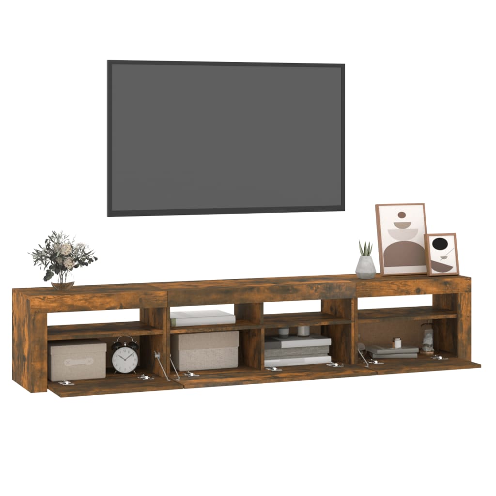 TV Cabinet with LED Lights Smoked Oak 210x35x40 cm