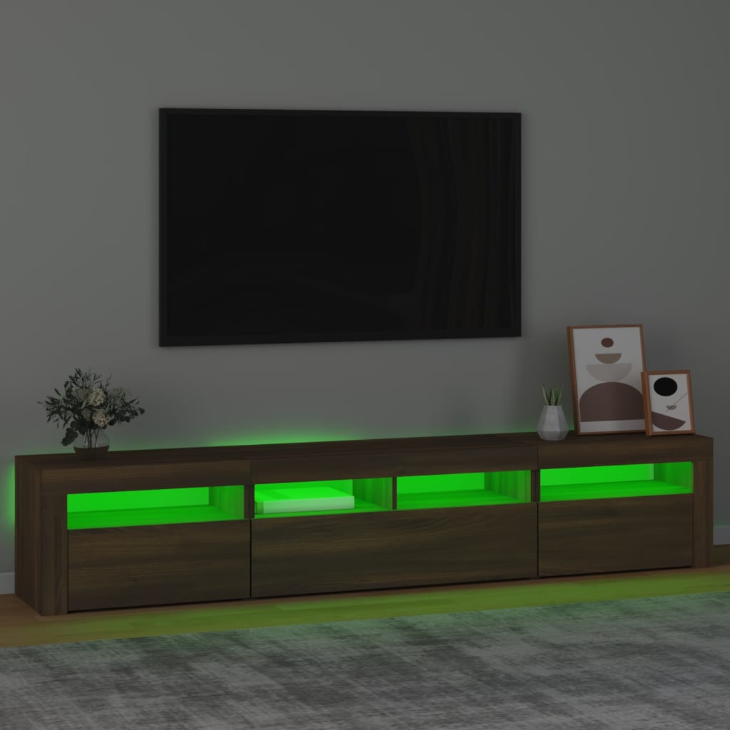 TV Cabinet with LED Lights Brown Oak 210x35x40 cm