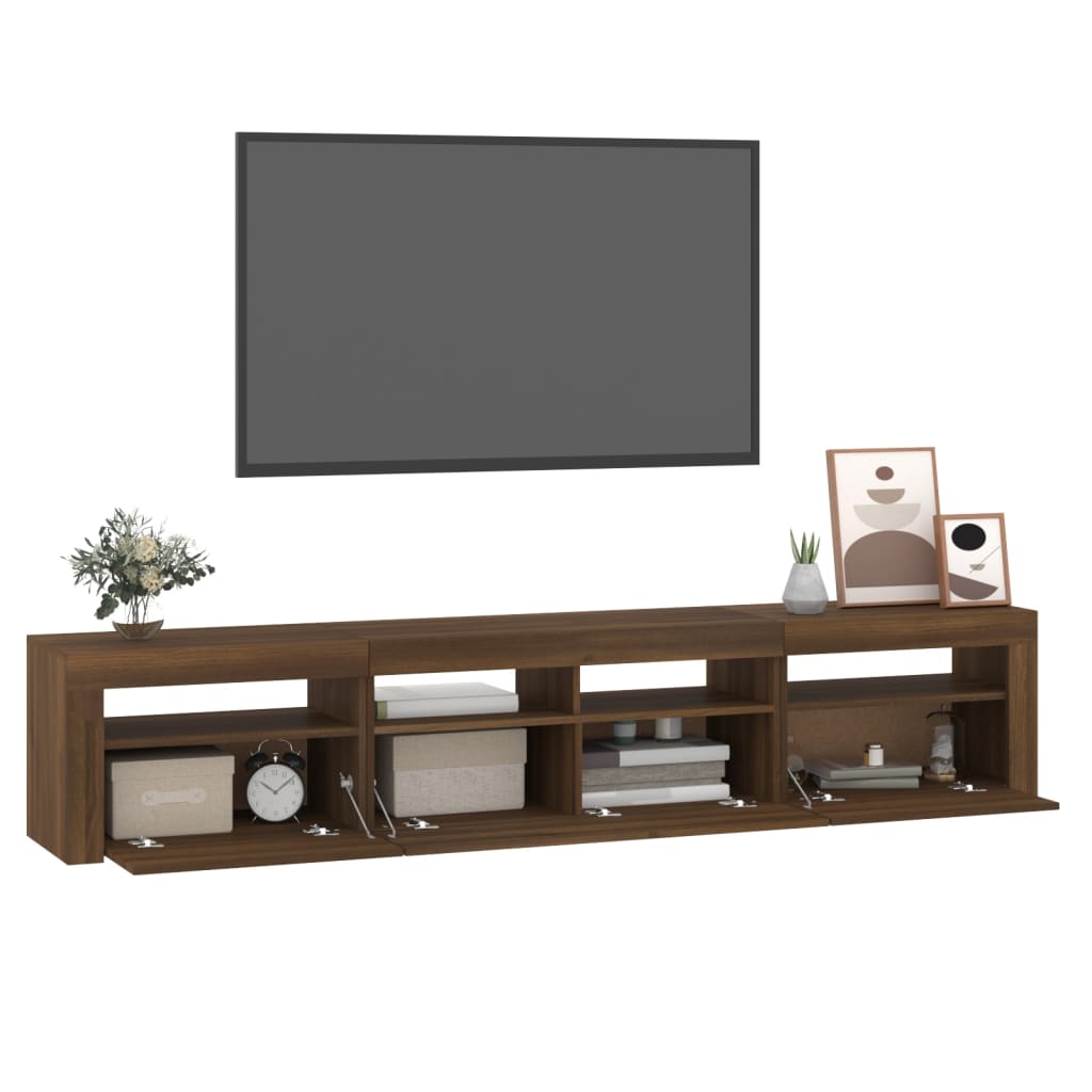 TV Cabinet with LED Lights Brown Oak 210x35x40 cm